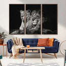 Lion Couple Wall Art Canvas Print – Elegant Black and White