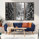 Winter Ski Lift Black and White Canvas Wall Art – Alpine