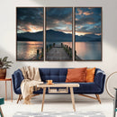 Mountain Lake Wood Pier Canvas Wall Art Nature Lake Print