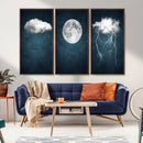 3 Piece Indigo Cloud Wall Art, Thunderstorm Moon Cloud by MyGreatCanvas | Canvas Wall Art Prints | Photo Prints & Wall Decor