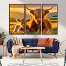 Scottish Cow and Baby Cow Canvas Wall Art Animal Print