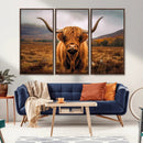 Highland Cow Longhorn Wall Art – Rustic Canvas Print, Framed