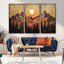 Wood Style Abstract Mountain Sunset Canvas Wall Art Print -