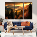 Golden Sunset Over Mountain Forest Canvas Wall Art Print -