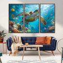 Sea Turtle Underwater Canvas Wall Art Print - Vibrant Ocean