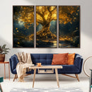 Golden Tree of Life Canvas Wall Art Print - Majestic Glowing