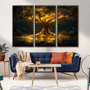Golden Tree of Life Canvas Wall Art Print - Majestic Glowing