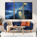 Abstract Stormy Ocean Pier Canvas Wall Art Print | Stormy