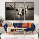 Texas Longhorn Cow Canvas Wall Art Print - Large Rustic