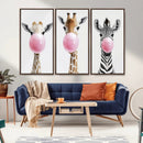 Bubblegum Animals Canvas Wall Art - Playful Giraffe and