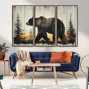 Vintage Bear Wall Art Canvas Print for Farmhouse - Mountain