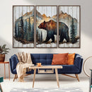 Rustic Grizzly 399 Bear and Mountain Wood Canvas Wall Art -