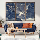 Large Abstract Blue and Gold Canvas Wall Art Fluid Ink
