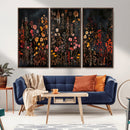 Dark Floral Canvas Wall Art - Moody Botanical Flower Print -