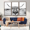 Highland Cow Wall Art Canvas Print – Black and White Western