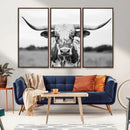 Highland Cow Wall Art Canvas Print – Black and White Western