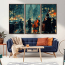 Urban Night Jazz Wall Art Canvas Print – Moody Rain-Soaked