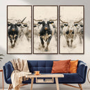 Texas Longhorn Wall Art – Framed Cattle Walking Canvas by MyGreatCanvas | Canvas Wall Art Prints | Photo Prints & Wall Decor