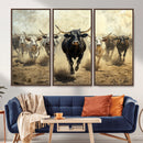 Texas Longhorn Wall Art – Framed Charging Cattle Canvas by MyGreatCanvas | Canvas Wall Art Prints | Photo Prints & Wall Decor