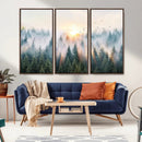 Misty Pine Forest Wall Art Canvas, Sunrise Over Foggy Trees