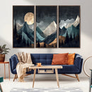 Moonlit Mountain Wall Art Canvas Print – Silhouetted Pines