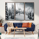 Snowy Pines Wall Art Canvas Print – Framed Ski Lift Winter