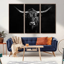 Texas Longhorn Wall Art Canvas Print – Framed Monochrome