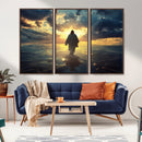 Jesus Walks Wall Art Canvas Print Framed Divine Sunset Art