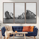 Coastal Wall Art – Framed Black White Ocean Canvas Artwork,