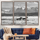 Wild Horses Wall Art – Framed Black White Mountain Canvas by MyGreatCanvas | Canvas Wall Art Prints | Photo Prints & Wall Decor
