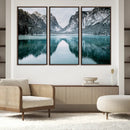 Mountain Lake Wall Art Canvas Print – Snowy Peaks Winter
