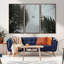 Ski Lift Wall Art Canvas Print – Snowy Pines Misty Landscape