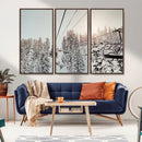 Frosty Pines Wall Art Canvas Print – Framed Cozy Cabin Ski