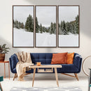 Frosty Pines Wall Art Canvas Print – Framed Silent Snowfall