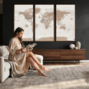 Framed Large World Map Canvas Print for Office Decor