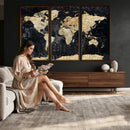 Framed Large World Map Wall Art Canvas Print for Living Room