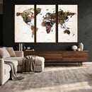 Watercolor World Map Print - Large Wall Art Canvas Print for