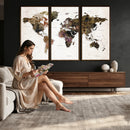 Watercolor World Map Print - Large Wall Art Canvas Print for