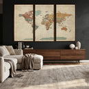 Vintage World Map Canvas Wall Art Print – Framed Modern