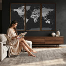 Black World Map Wall Art Canvas Print – Detailed Map of the