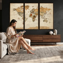 Rustic Vintage World Map Canvas Print – Framed Modern