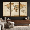 Rustic Vintage World Map Canvas Print – Framed Modern by MyGreatCanvas | Canvas Wall Art Prints | Photo Prints & Wall Decor