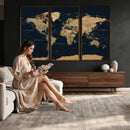 Vintage World Map Canvas on the Dark Background Wall Art