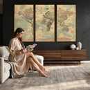 Vintage World Map Wall Art | Ready to Hang and Framed