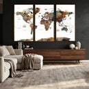 Watercolor World Map Canvas Print – Detailed Map of the