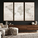 Antique Style World Map Canvas Print - Vintage Detailed