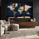 Minimalist World Map Canvas Wall Art - Watercolor Blue and