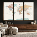 Pastel Colors World Map Wall Art Canvas Print by MyGreatCanvas | Canvas Wall Art Prints | Photo Prints & Wall Decor