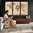 Vintage World Map Canvas Print – Framed Rustic Detailed Map