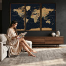 Vintage World Map Earth Globe Countries Oceans Continents